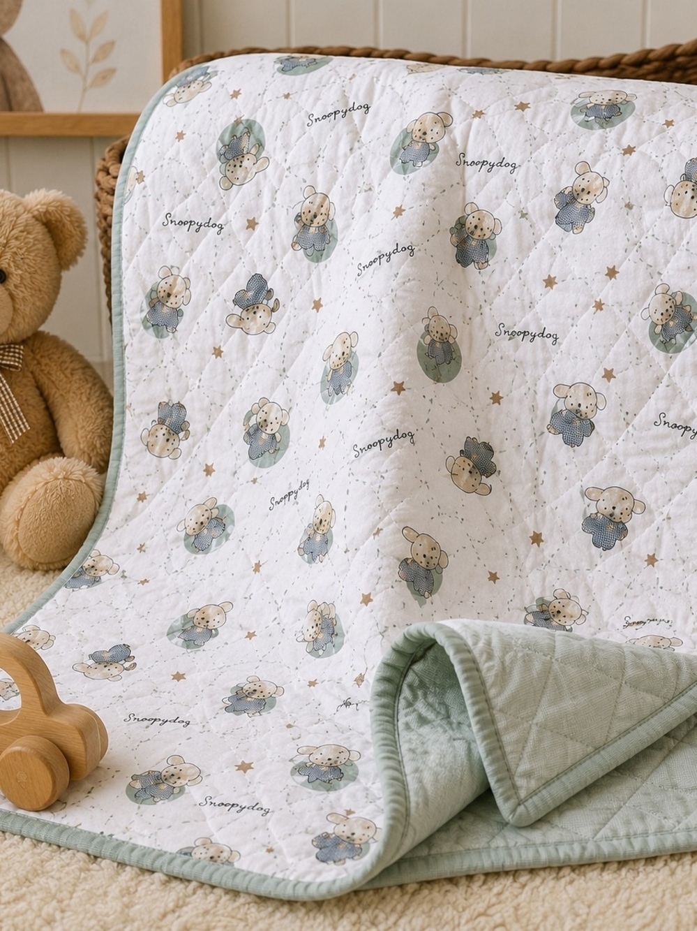 Gymboree Just Poochie Puppy Baby Blanket Reversible Vintage Quilt